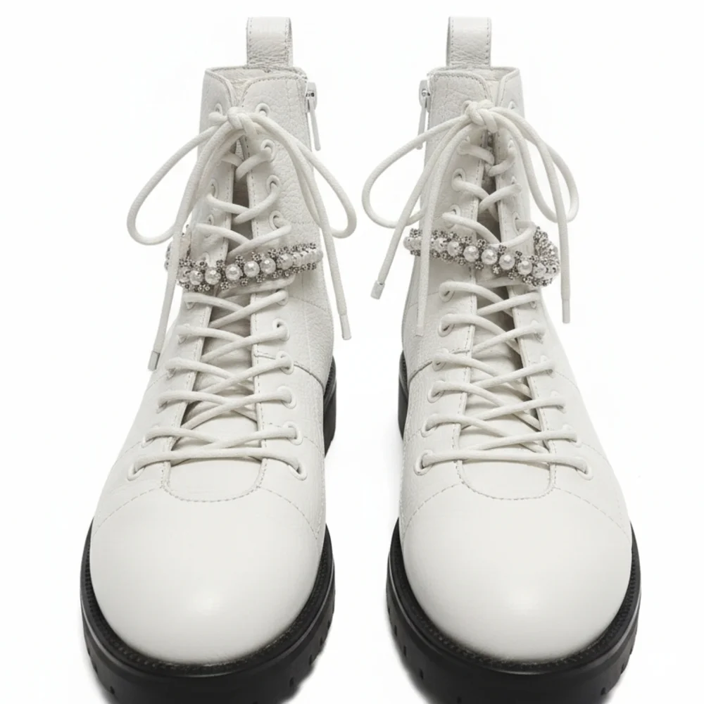Jimmy Choo White Ankle Boots with Rhinestone Accent - Picture 1 of 5